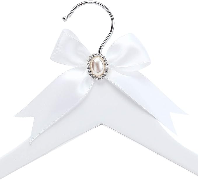 White Solid Wood Bridal Dress Hanger with Lady Wire Lettering for Bridal Wedding Party Gift (Rose Gold line White Hanger)