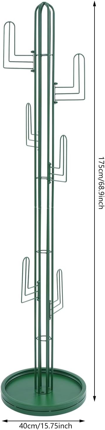 Cactus Coat Rack, Freestanding Coat Rack With 6 Hooks, Modern Metal Coat Racks with Round Base, Gold Cactus Shape Clothing Stand for Bedroom, Office (Green)