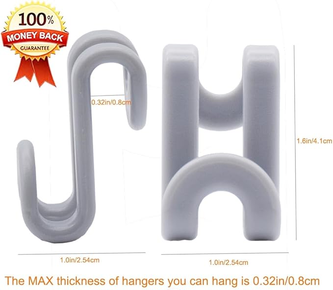 60 Pcs Clothes Hanger Connector Hooks, Mini Cascading Hanger Hooks for Velvet Huggable Hangers, Wooden Hangers, Heavy Duty Space Saving for Closet (Grey)