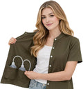 USBD Post Mastectomy Shirt with Drain Pockets Band Collar Post Op Recovery Tops