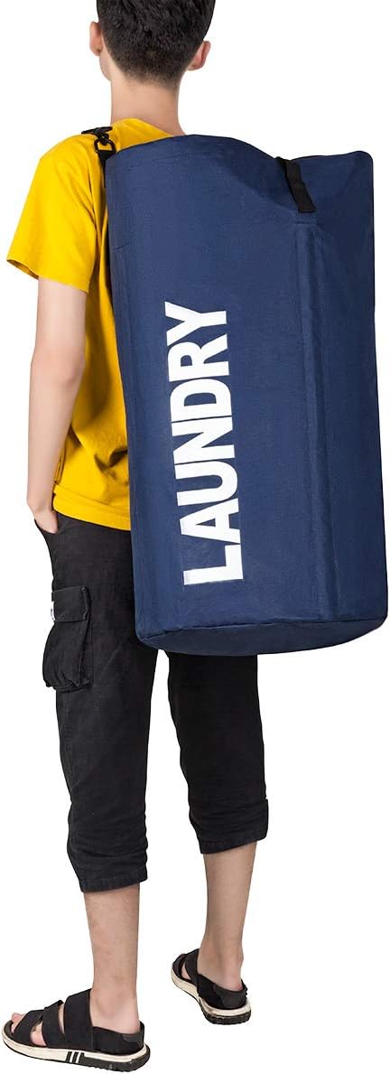Chrislley 106L Extra Large Laundry Hamper with Drawstring Dorm Room Backpack Laundry Bag Collapsible Laundry Basket for College Students Travel Day Trip（Dark Blue）