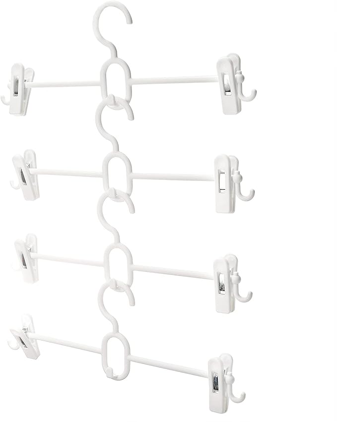 Tosnail 20 Pack Plastic Pants Skirt Hangers, 14 Inch Space Saving Hangers with Clips and Stackable and Strap Hooks, Cascading Hanger Closet Organizer - White