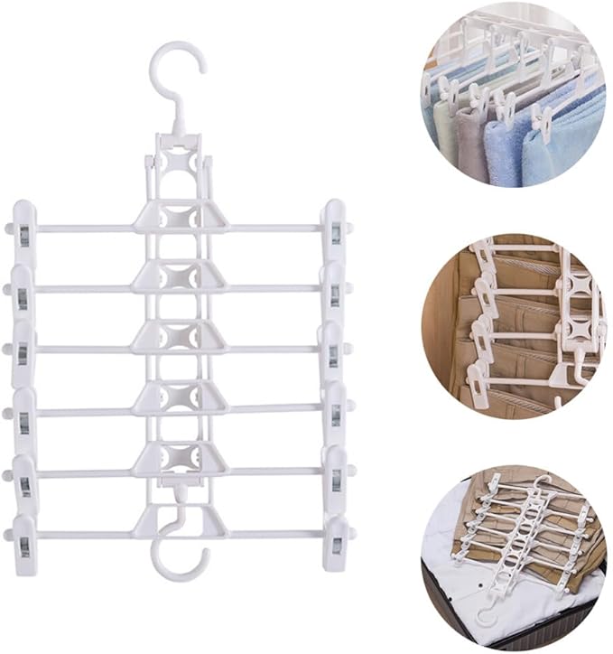 DOITOOL 1Pc Multilayers Pants Hanger Multi-Function Folding Clothes Rack for Skirts and Trousers Clip Design Ergonomic and Fall-Resistant for Wardrobe Organization