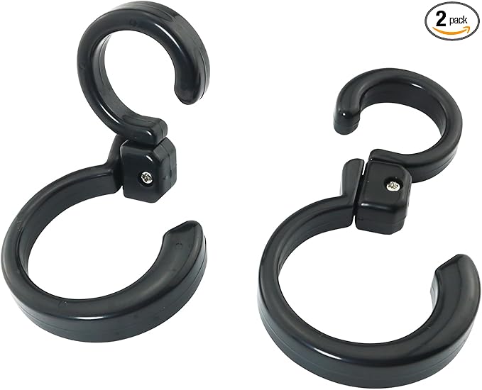 2PCS Rotating Folding S Hook 360 Degree Foldable Multi-Functional Hook 3.9x1.2x1 inches Portable Plastic Hanging Hook Clothes Hanger for Indoor and Outdoor Use Home Kitchen Garage Black