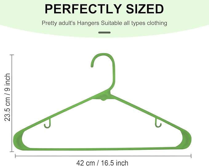 Plastic Hangers 20 Pack, Durable Tubular Hanger and Clothes Hangers, Non-Slip Slim Space Saving, Adult Standard Hangers Ideal for Jackets, Suits, Dress, Trousers, Coats（Green）