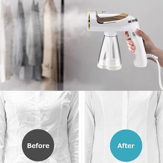 Steamer for Clothes, Handheld Clothes Steamer 1600W Handheld Garment Steamer Portable Clothing Steamer Iron Removes Wrinkle Quick Heating with 250ML Detachable Water Tank for Home Office and Travel