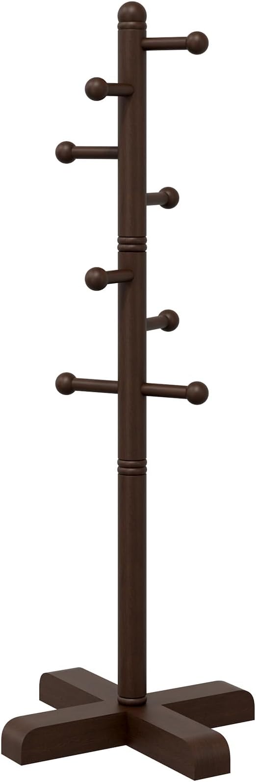 Coat Rack, Freestanding Coat Racks with 8 Hooks 2 Adjustable Height, Tree Coat Rack for Bedroom, Hallway, Entrance, Office, Hats, Handbags,Purse (Brown)