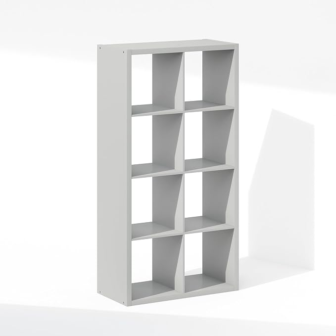 Furinno Simple Cube Storage Organizer, 8-Cube Display Shelf, Open Back Shelving Unit, Storage Shelves, Extra Thick Frame, for Organization and Storage, Living Room, Home Office, Light Grey