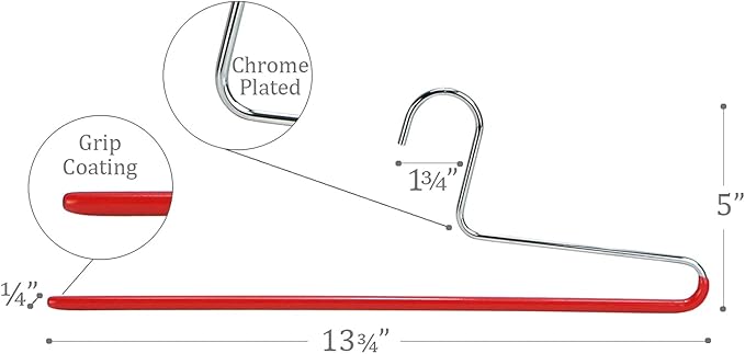 Mawa by Reston Lloyd Non-Slip Space Saving Clothes Hanger with Single Rod for Pants, Style KH/1, Set of 160, Red