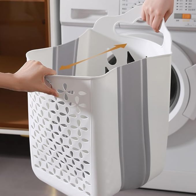 Collapsible Laundry Hamper, Household Foldable Dirty Wall Hanging Multi-functional Hollow Storage Basket Large Capacity Storage Bucket, Plastic Collapsible Hanging Laundry Baskets with Carry Handle