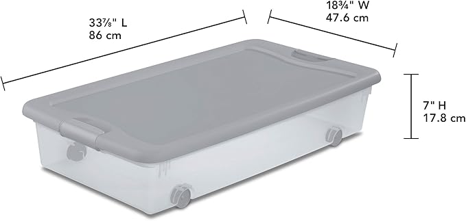 Sterilite 8 Pack Wheeled Under Bed Storage Container, 56 Qt Plastic Bin with Latching Lid for Organization - Clothes & Shoes Organizer, Silver Tint