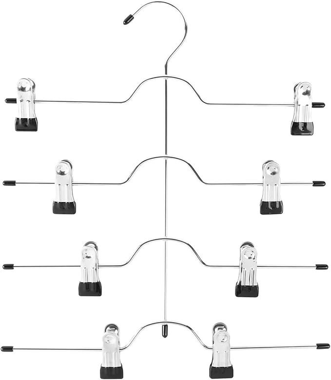 4 Tier Skirt Hangers with Adjustable Clips Space Saving Closet Organizer for Skirts, Slacks, Jeans, Towels (3 Pieces)