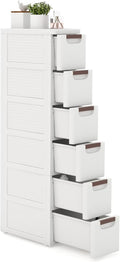 LOKO 6-Drawer Narrow Storage Cabinet, Slim Rolling Cart, Mobile Plastic Cart Container with Pull Handles, Built-in Wheels, for Living Room, Kitchen, Bathroom, Office (7.5"x16.5"x43" (6 Drawer))