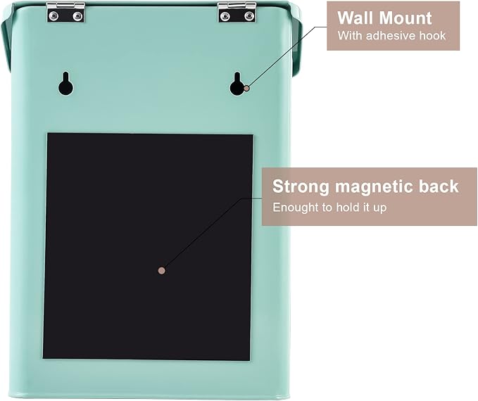 SUBEKYU Metal Magnetic Lint Bin for Laundry Room, Wall Mounted Lint Box Holder with Lid for Dryer, Light Green