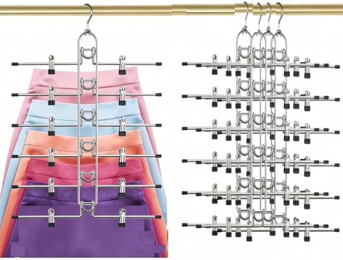 Pants Skirt Hangers with Clips, 4 Pack Pant Hangers Skirt Hangers Space Saving Closet Hanger Organizer Closet Organizers and Storage