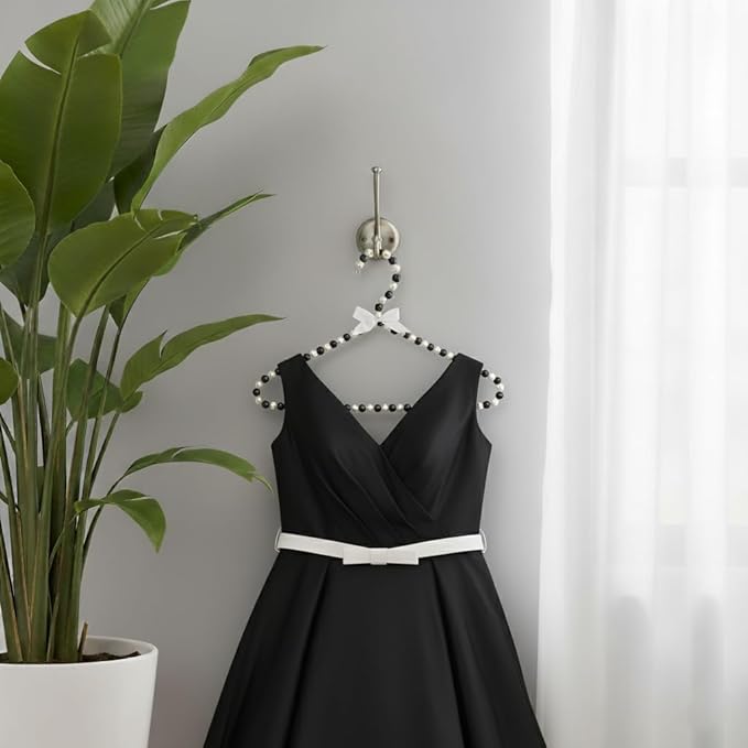 Concepts Premium Heavy Duty Pearl Hangers with Ribbon Trim for Wedding and Engagement Gowns - Slim Design Also Can Be Used for Suits and Shirts (Black/White 8 Pack)