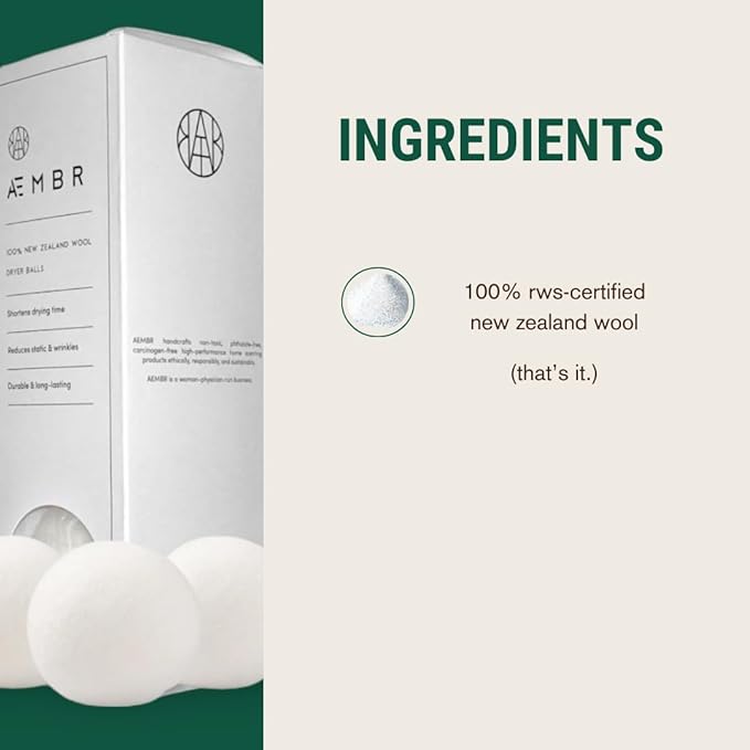 Wool Dryer Balls - 100% RWS Certified New Zealand Wool - Finished in Nepal - Pack of 3 - Softens & Fluffs Without Harmful Chemicals