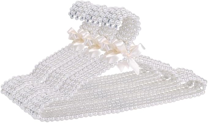 QTMY 20 Pack White Pearl Bow Clothes Hanger for Bride Wedding Dress,Shirt Bra Clothing Hangers (20 Pack)