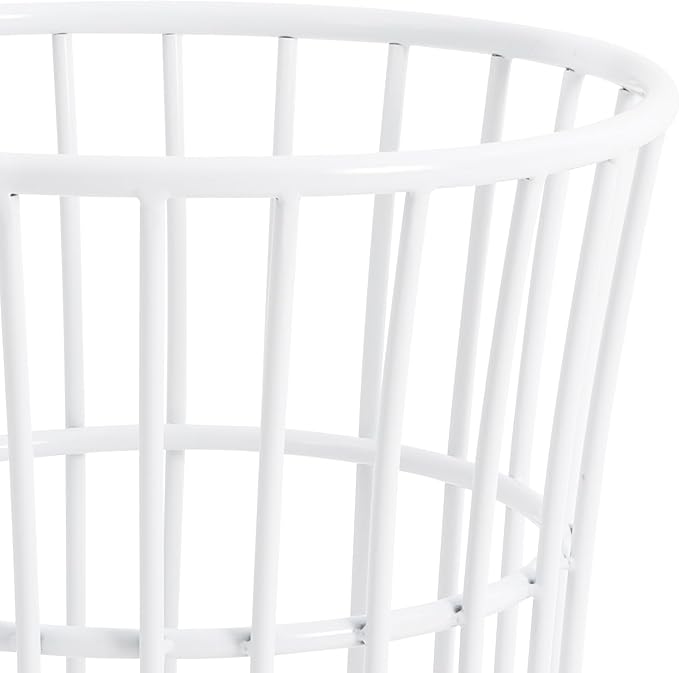 Rolling Laundry Basket Cart, Metal Laundry Hamper with Wheels, Laundry Organizer Basket Cart, Clothes Storage Organizer Hamper for Living Room,Bathroom,Closet (White, Round Barrel Shape)