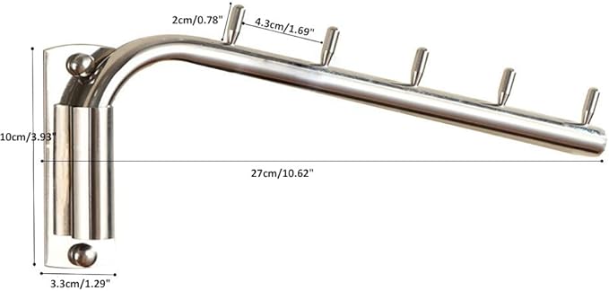 Da Jia Stainless Steel 12.6inch Wall-Mounted Brushed Rotating Clothes Hanger Drying Rack with Swing Arm Holder for Home Closet Storage(A 5 Hooks)