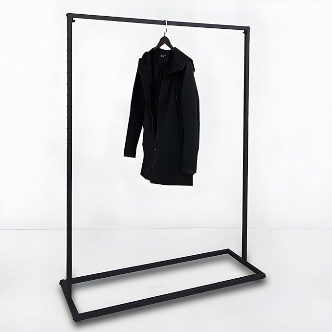 LITFAD Contemporary Metal Hall Tree Hang Garment Lever Hall Stand Free Standing Clothes Hanger Clothing Store Coat Rack in Black - 47" L x 16" W x 71" H Single Clothing Rod
