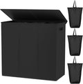WOWLIVE 180L Laundry Hamper with Lid 3 Section,Large Laundry Basket with Removable Bags and Handles,Collapsible Dirty Clothes Hampers for Laundry,Laundry Basket Organizer for Laundry Room,Dorm,Black