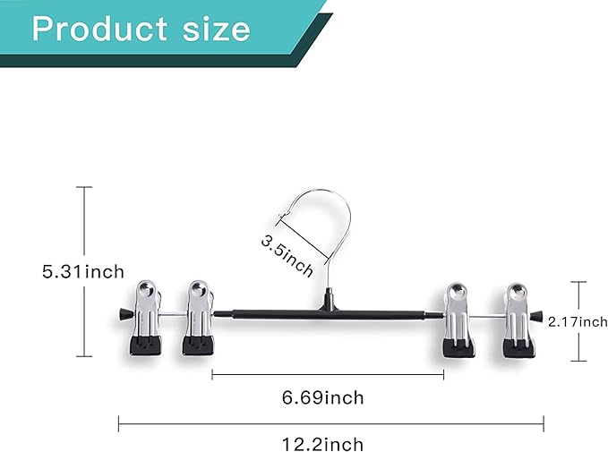 50PACK Pants Hangers with Clips Adjustable Skirt Hangers for Women Black Metal Non-Slip Trousers Hanger Heavy Duty Space Saving Clothes Hangers for Shorts,Jeans,12Inch