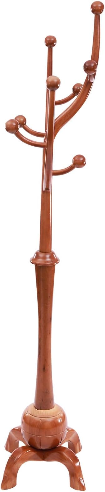 Coat Tree Freestanding Wood Tree Rack, Heavy Duty Creative Design Tree Branch-look Coat Rack Stand with 8 Hooks and Stable Sphere Base for Entryway, Hallway, Bedroom-Load 110lbs (Teak)