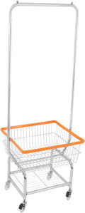 Laundry Cart,Steel Wire Laundry Cart,Laundry Basket With Wheels,Commercial Laundry Basket Cart Heavy Duty with Rod Rack 19.69x15.75x70.87in (D)