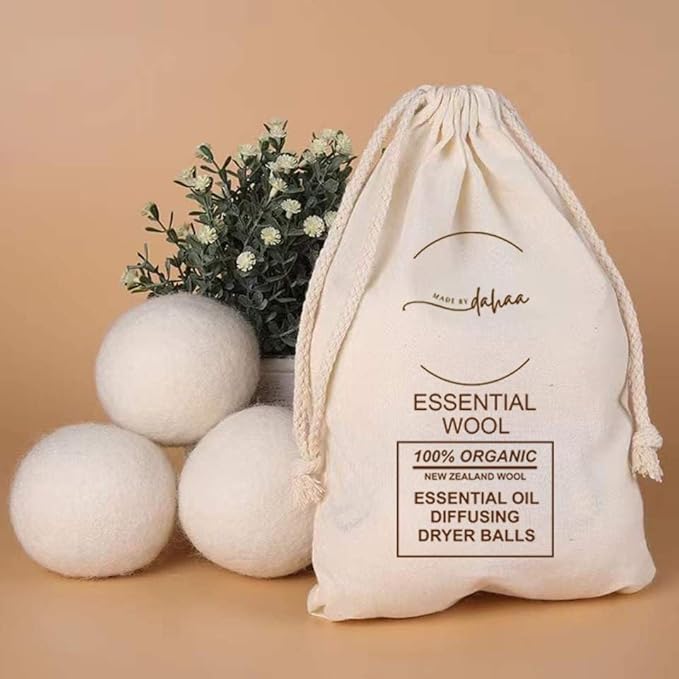 Dahaa Wool Dryer Balls-Natural Fabric Softener, Reusable, Reduces Clothing Wrinkles and Saves Drying Time, 6 Pack XL Premium Organic Fabric Softener Hypoallergenic Hand-Felted Laundry Balls for Dryer