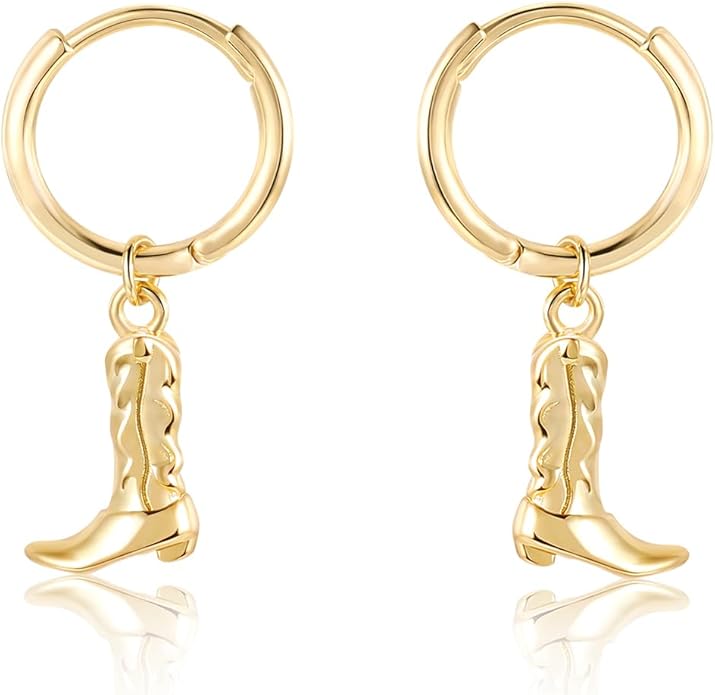 Mameloly Cowgirl Earrings for Women CZ 14K Gold Plated Western Cowboy Hat Dangle Hoop Earrings Cute Jewelry Hypoallergenic