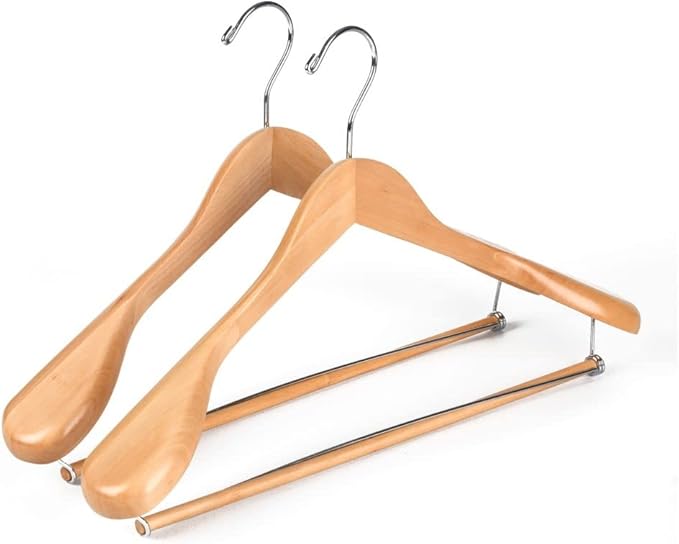 Quality Luxury Wooden Suit Hangers Wide Wood Hanger for Coats and Pants Retro Finish (30, Natural Finish)