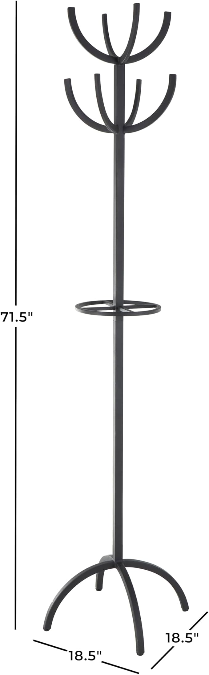 Deco 79 Metal 8 Hook Coat Rack with Ached Legs and Circular Center Storage, 19" x 19" x 72", Black