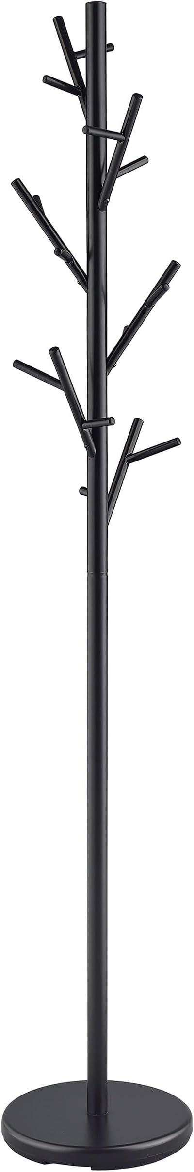 Pemberly Row Contemporary Metal Coat Rack, Black Finish, Twig Style with Round Base, 69.25 in Height, 18 Hooks for Coats and Accessories, Indoor Use for Entryway or Living Room