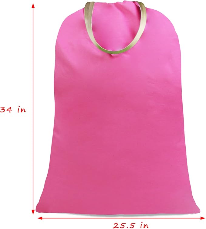Sanlykate Large Canvas Cotton Laundry Bag with Drawstring & Handles, Heavy Duty Durable Dirty Clothes Organizer, Tear Resistant Hamper Liner Storage Bag, Travel Sack, 25.5 x 34inch - Deep Pink