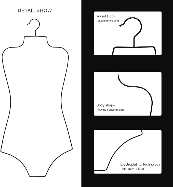 Body Shape Swimsuit Bikini Hanger Wire Display Hangers for Lingerie Bathing Suits Swimwear Clothes Coat (20, Black)