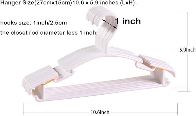 YYaaloa Kids Hangers - 10 Pack White Plastic Baby & Toddler Hangers, Very Durable, Space Saving for 1inch Closet Rod