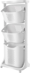 3 Tier Laundry Basket, Rolling Laundry Hamper Cart with Wheels Removable Laundry Basket Porous Design Portable Rolling Cart for Bathrooms Laundry Rooms Bedrooms Living Rooms