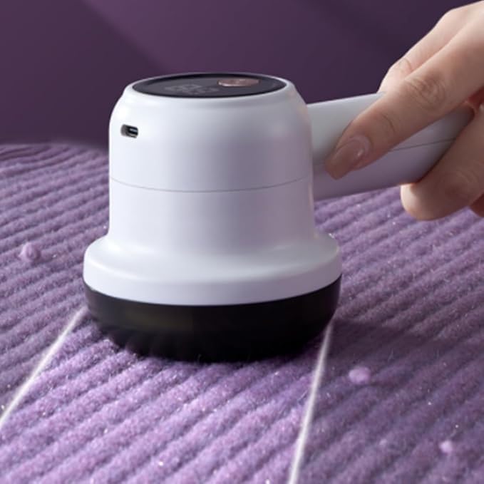 Rechargeable Fabric Shaver Lint Remover, 2025 New Electric Lint Remover Lint Shaver with Digital Display, 3-Speed Rechargeable with 6 Leaf Blades for Clothes Sweater Fuzz Furniture (White)