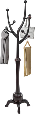 Coat Tree Freestanding Wood Tree Rack, Heavy Duty Creative Design Tree Branch-look Coat Rack Stand with 8 Hooks and Stable Sphere Base for Entryway, Hallway, Bedroom-Load 110lbs (Black and red)