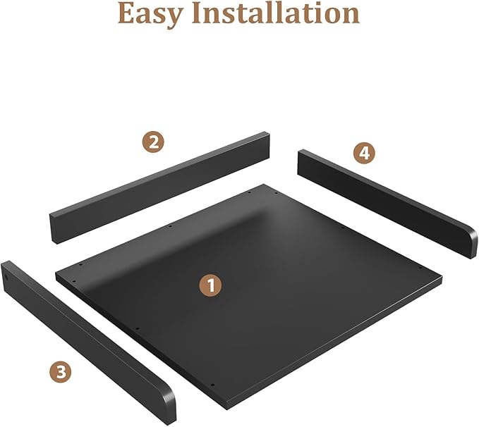 Washer Dryer Countertop, 23.62" D x 23.62" W x 3.15" H, Countertop for Washer and Dryer with Non-Slip Pads and Round Corner Edge Rails, Laundry Room Organization(Black)