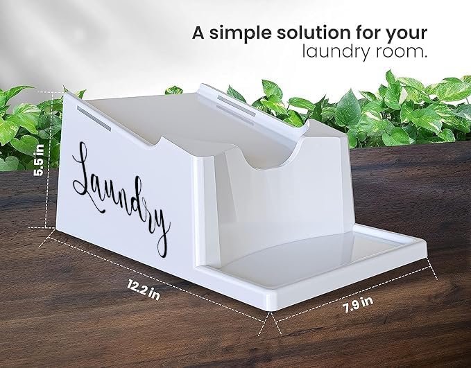 Skywin Laundry Detergent Holder Stand Organizer and Drip Tray for Laundry Room Organization, Laundry Soap Holder for Liquid Laundry Detergent, Laundry Detergent Stand (White with Print)