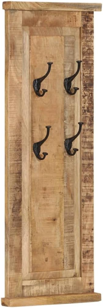 vidaXL Coat Racks Freestanding Solid Mango Wood with Wrought Iron Hooks - Antique-Style Wooden Coat Organizer - 15"x39.4" Wall-Mounted for Bedroom Hallway