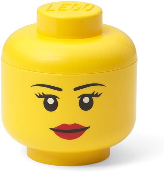 Room Copenhagen, LEGO Storage Head (Mini) - Girl - 4 x 4.5 Inches (10.2 x 11.5 cm) - Stackable Plastic Storage Box with Lid for Kids' Toy Organizer and Room Decor