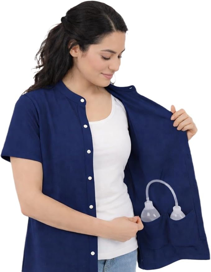 USBD Post Mastectomy Shirt with Drain Pockets Band Collar Post Op Recovery Tops