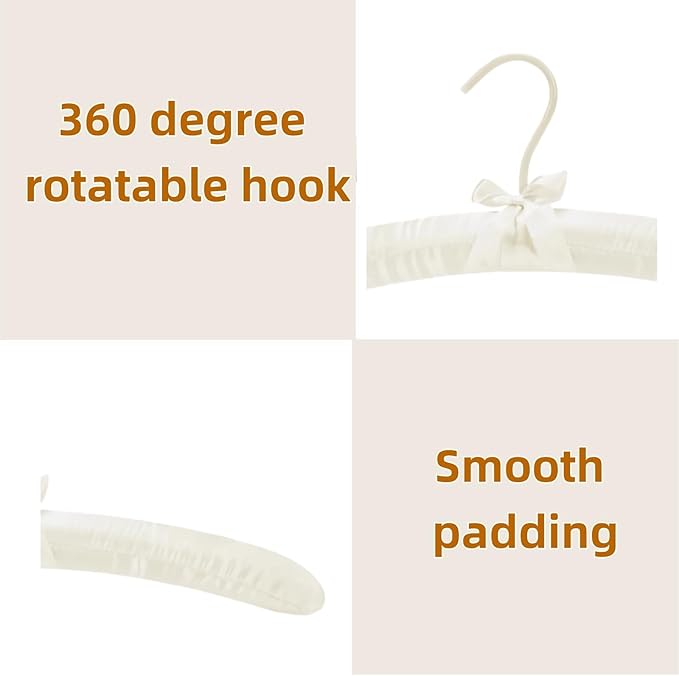 Thicker Padded Hangers for Women Clothing Sweaters,Anti-Slip Satin Hangers Padded Cute Hanger with Bow,Silky Fabric Hanger for Closet