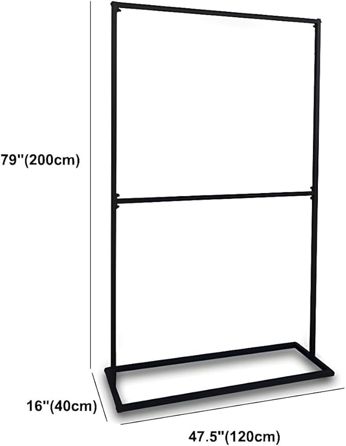 LITFAD Contemporary Metal Hall Tree Hang Garment Lever Hall Stand Free Standing Clothes Hanger Clothing Store Coat Rack in Black - 47" L x 16" W x 79" H Double Clothing Rod