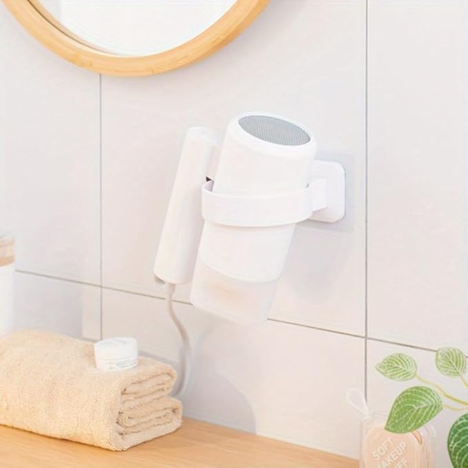 Fysupotsu Hair Dryer Holder Wall Mount,Self Adhesive Hair Tool Organizer Storage,Bathroom Hair Accessories Organizer,Blow Dryer Holder No Drilling (Full White)