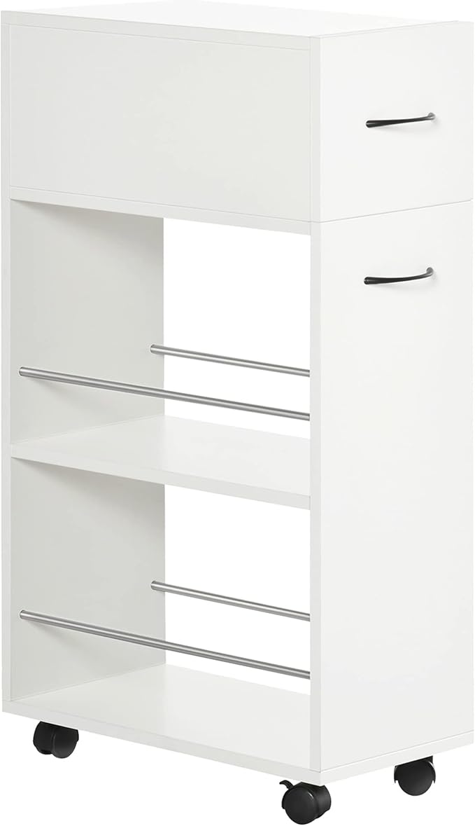 HOMCOM 3- Tier Slim Storage Cart, Rolling Narrow Kitchen Cart on Wheels for Small Place, Slide Out Side Utility Cart for Bathroom, Laundry