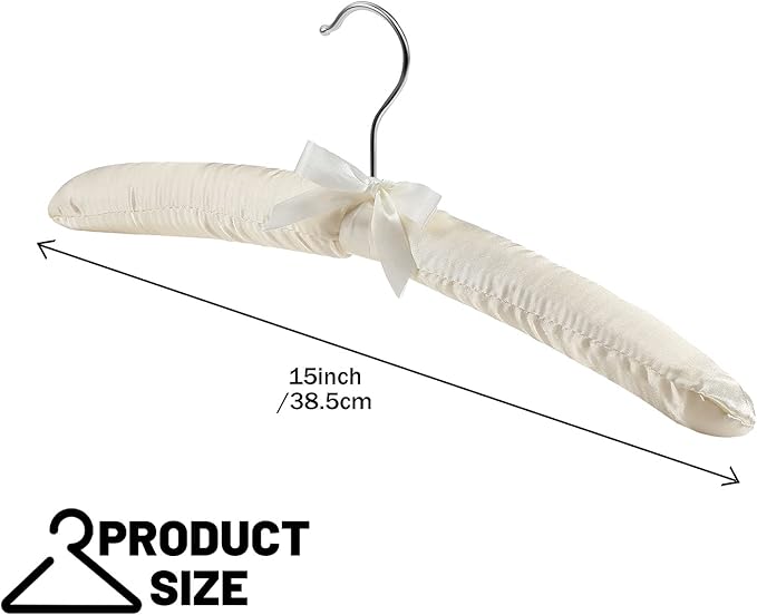 Jetec 24 Pieces Satin Padded Hangers with 360° Swiveling Hook Sponge Shoulder Pads Hanger for Coat, Sweaters, Blouse, Wedding Dress, Women Cloths (Beige)